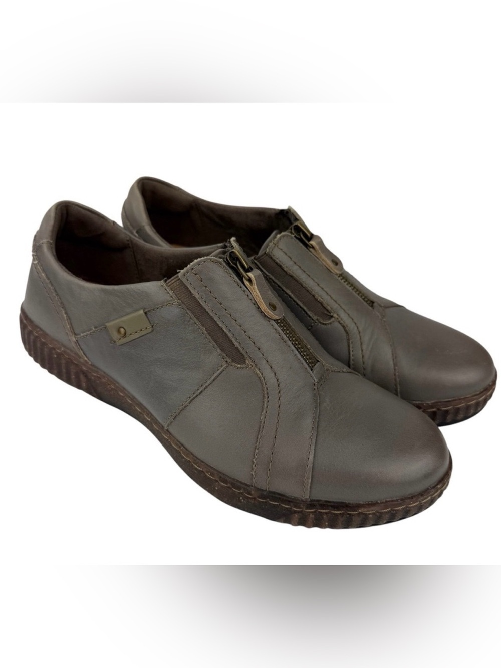Clarks Magnolia Zip Leather Shoes Dark Taupe Brown Women’s Size 10